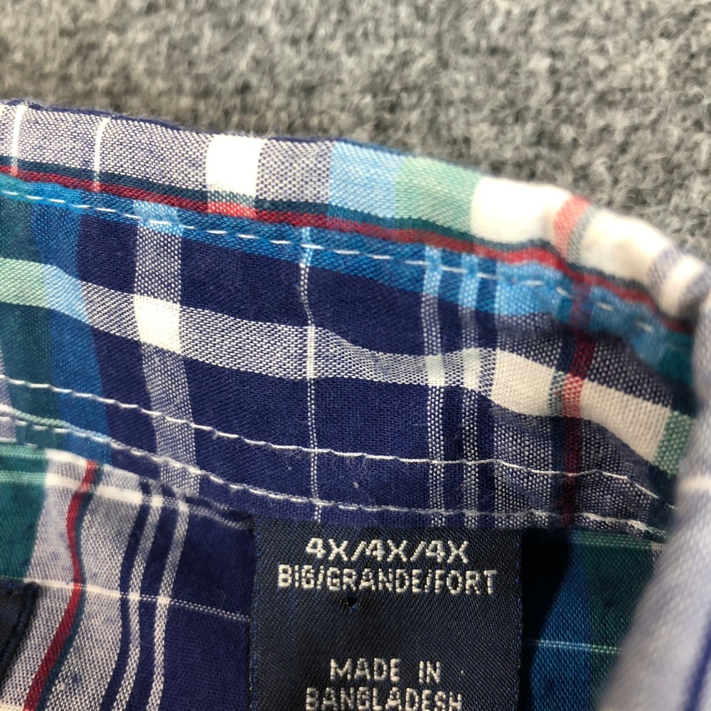 Wrangler Western Shirt Mens 4X Blue Green Plaid Pearl Snap Short Sleeve Big Tall - Picture 5 of 14